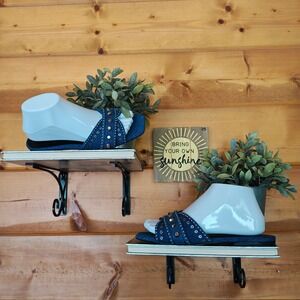 Zara Blue Denim Studded Shoes Square Open‎ Toe Moto Flats Slide On Sandals Sz 37